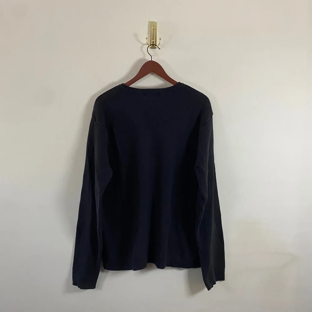 Old Navy Knit V-Neck Black Sweater White Gray Stripes Men's XL Cotton Grunge - Picture 5 of 6